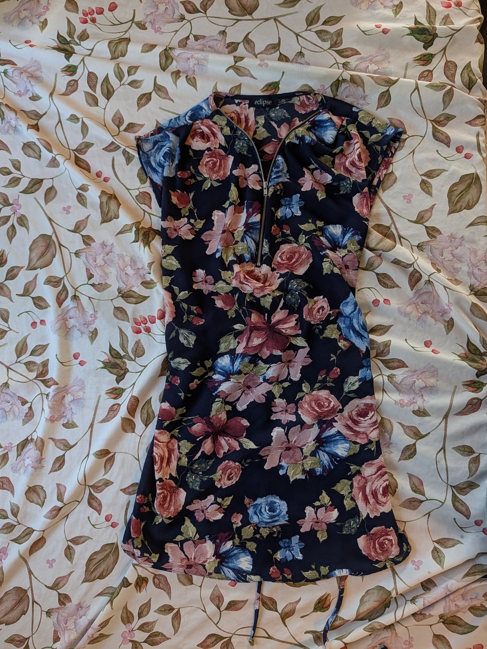 Eclipse Navy Floral Zip-Front Women’s Dress